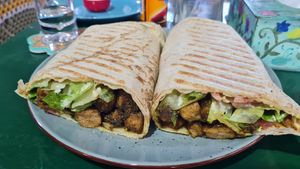 Shawarma wraps (swaped the pickles for lettuce and tomatoes) at Bayt Sara in Amman