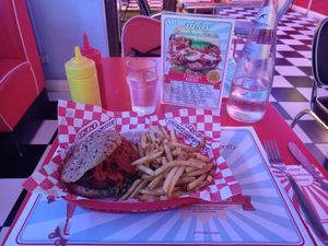 Burger and fries at 1950 American Diner in Florence