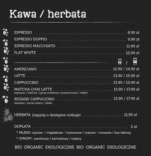 Coffee tea  at Organic Coffee & More  in Krakow