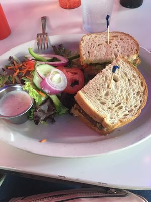 Vegan Rueben with house salad and vegan ranch at The Remedy Diner in Raleigh