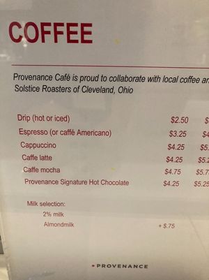 Plant-based milk on menu  at Provenance Cafe in Cleveland