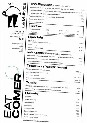 Menu at La Molienda - Bisbe in Mallorca