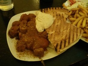 the amazing vegan currywurst at Vleischerei in Leipzig