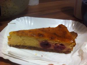 Their desserts are also tasty and affordable (2-2.5 euros)! This one was a slice of cherry cheesecake. at Vleischerei in Leipzig