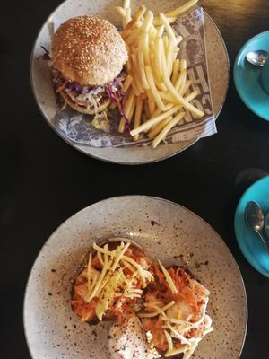 Vegan burger and kimchi on toast at Mad Apple in Launceston