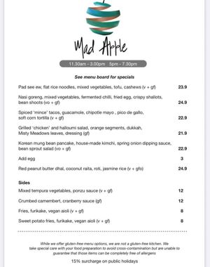 Autumn menu for lunch at Mad Apple in Launceston
