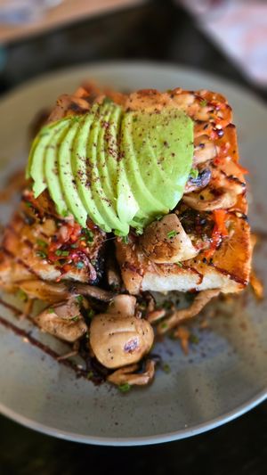 Kimchi on sour dough with added avo at Mad Apple in Launceston