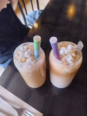 Iced coffees with vegan cream and oat milk at Mad Apple in Launceston