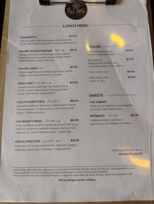 Lunch menu at Mad Apple in Launceston