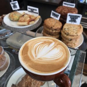 Oat milk latte at Analog in Sister Bay