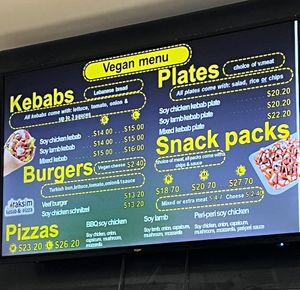 Vegan menu   at Taksim Kebab and Pizza in Eight Mile Plains