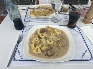 Its taste was better than how it looks. Don’t think they make the ravioli here, pizzas might be all fresh i think. This one is with mushroom and gorgonzola.   at Pizzeria il Tramonto in La Palma