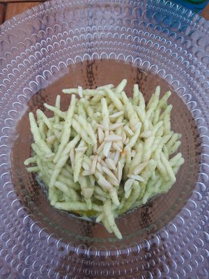 Trofie al pesto vegan di zucchine e mandorle at Bar e Vini a Piè de Mà in Riomaggiore