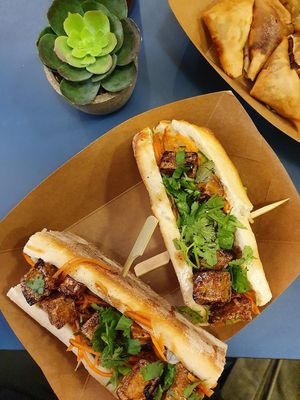 Banh mi with glazed tofu and vegan mayo at La Cantine Viêtgétarienne in Paris
