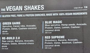Shake menu at AMS - Joe & The Juice  in Schiphol