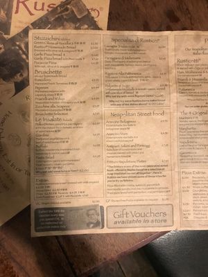 Menu at Rustico in Bexhill