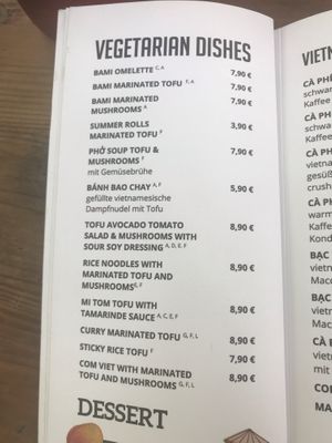 Vegetarian (mostly vegan) menu at Bami House 1976 in Munich