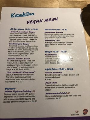 Separate vegan menu at Kitsch Inn in Les Houches
