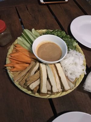 DIY spring roll plate with tons of tofu! at Tin Tin Pizzas in Phu Quoc