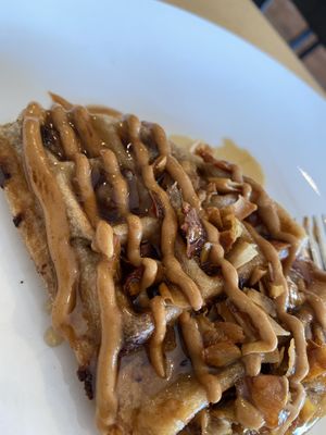 Gluten free waffle (chocolate chips, peanut butter, and coconut bacon) at Little Palm in Fort Myers Beach