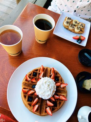 Berry waffle and banana toast at Little Palm in Fort Myers Beach