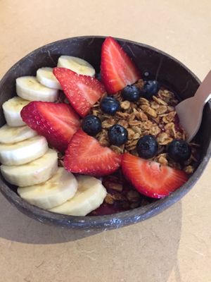 Chia power bowl (chia seeds soaked in coconut under the fruit) at Little Palm in Fort Myers Beach