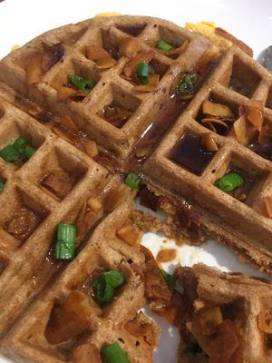 Closeup of that waffle covered in maple syrup  at Little Palm in Fort Myers Beach