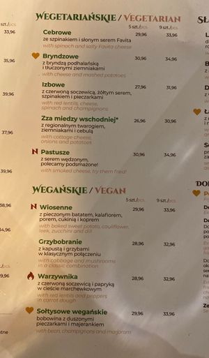 Vegetarian and vegan options of Pierogi (can be only cooked or also fryed)  at Pierogarnia Stary Młyn in Gdansk