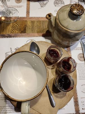 Tea with jams - they're used as a sweetner to the tea... Delicious! at Pierogarnia Stary Młyn in Gdansk