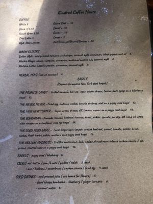 Menu at Kindred Coffee Roasters in Chicago