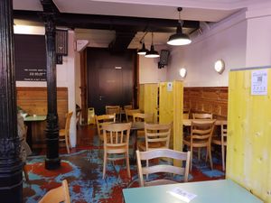 Interior during corona at Cafe Populaire in Fribourg