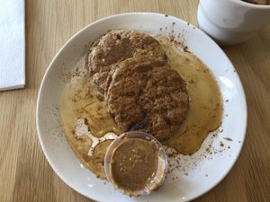Banana pancakes.  They might not look like much but wow they were amazing! at Plant in Oklahoma City