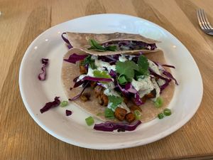 My sweet potato & black bean soft tacos.  Delish! at Plant in Oklahoma City