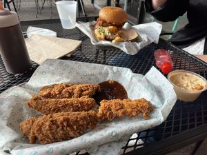 Chicken strips and buffalo chicken sandwich #Veganuary at Garden Grill in Las Vegas