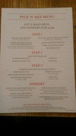 Kids menu at Grey Horse Inn in East Boldon