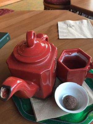 peppermint vegan truffle and eastern winds tea! at Dobra Tea in Burlington