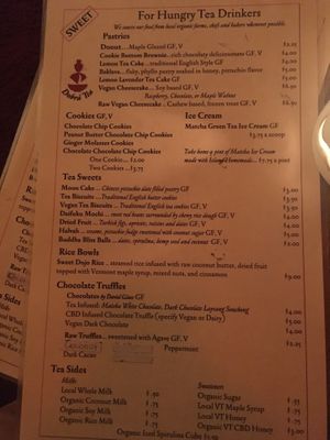 Menu at Dobra Tea in Burlington