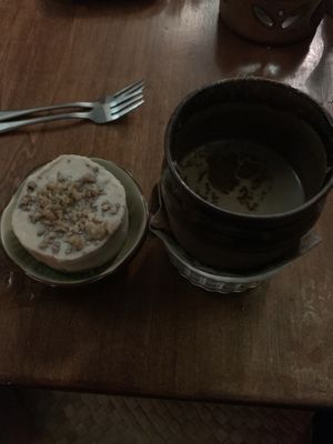 Vegan maple cheesecake and CBD chai tea  at Dobra Tea in Burlington
