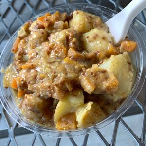 German Potato Salad from "Water & Wheat" at the People's Plant-Based Party at the Kalamazoo Farmers Market on 10/8/23, sponsored by Vegan Kalamazoo & the People's Food Co-op. at Vegan Kalamazoo in Kalamazoo