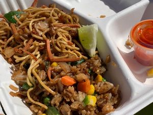Pancit/Fried Rice Combo from Pinay Queen Lumpia @ the People's Plant-Based Party on 10/5/25, sponsored by People's Food Co-Op & Vegan Kalamazoo at Vegan Kalamazoo in Kalamazoo