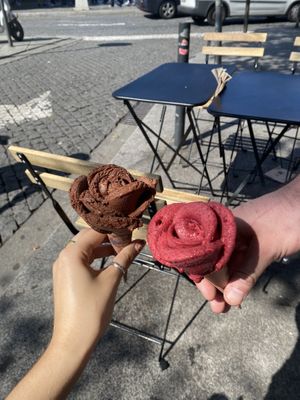 Chocolate and red berry vegan ice creams  at Amorino - Carmelitas in Porto