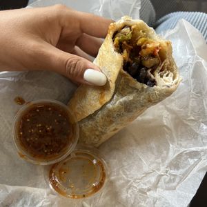 vegan breakfast burrito (tiny and overpriced)  at Coffee Parlor in Long Beach