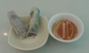 Rolls and chilli dip at Thien Duyen Ben Thanh in Ho Chi Minh City