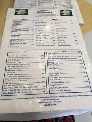 First page of the menu at Thien Duyen Ben Thanh in Ho Chi Minh City