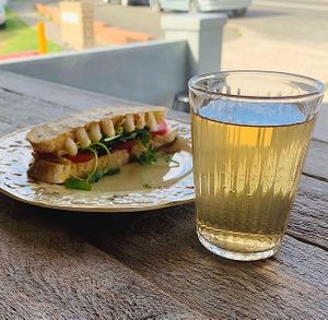 Vegan toastie and kombucha at Mr Booch in Mangerton