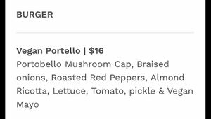 Vegan menu - burgers  at Angry Otter Tap & Forno in North Vancouver