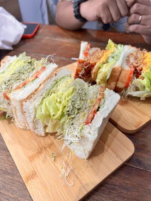 deep-fried tofu skin sandwich and soft tofu sandwich with focaccia breadd #Veganuary at Vegan Daily 半半食室 - BànBan Shí Shì in Taichung