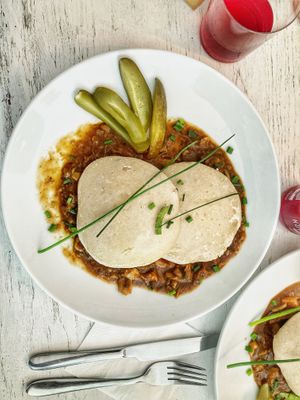 Polish Pyzy (the buns were to dry and the sauce too salty)  at Tez Mozna in Poznan