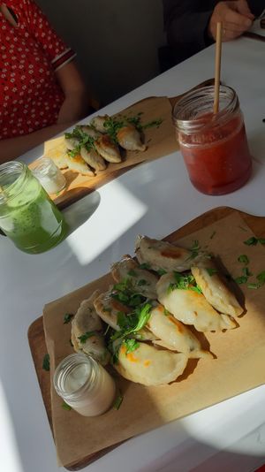 pierogi z kaszą, grzybami i oliwkami / dumplings with grains, mushrooms and olives at Tez Mozna in Poznan