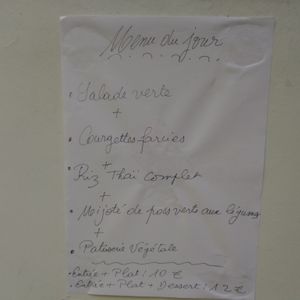 Example of a 'menu of the day' (August 2019)  at Les Delices de la Nature in Digne-les-bains